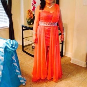 Sequin Sheer High Low Dress coral color
